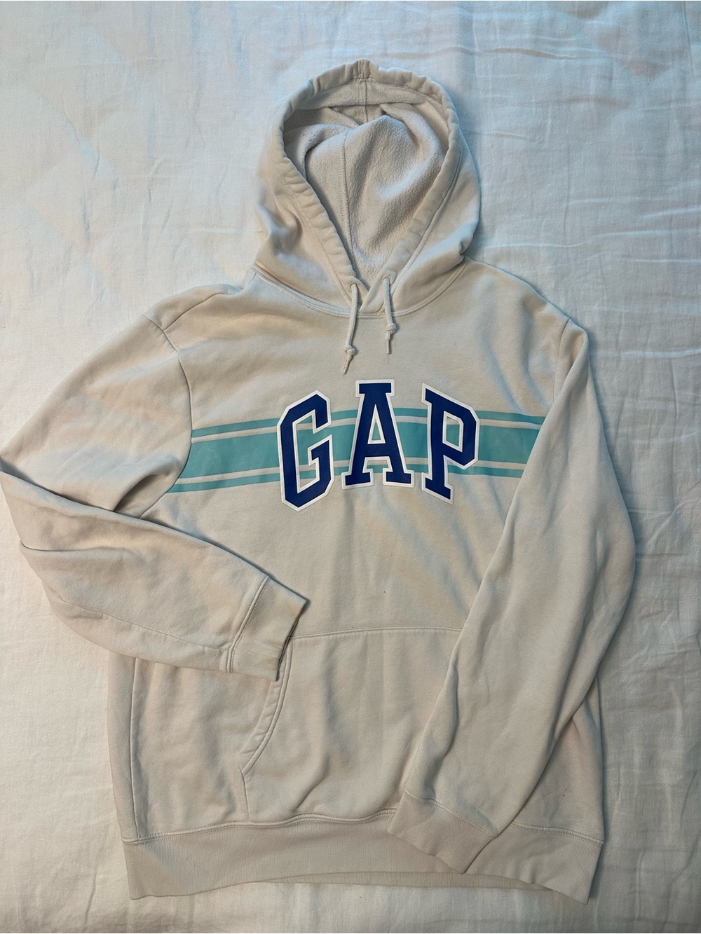 GAP Cream Hoodie with Teal Stripe